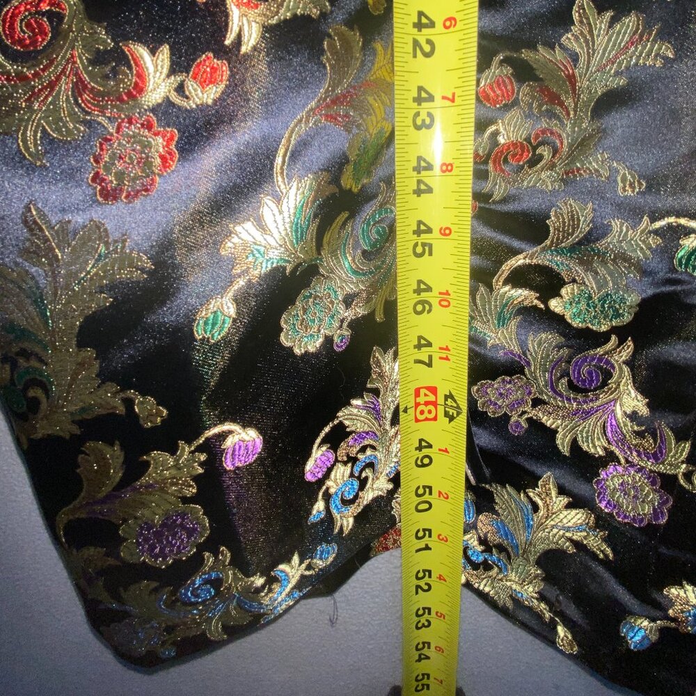 Brocade Cheongsam Qipao Dress Black Gold Floral Mandarin Collar M - Picture 5 of 9